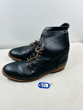 Nisolo Black Leather Lace-Up Wedge Ankle Boots